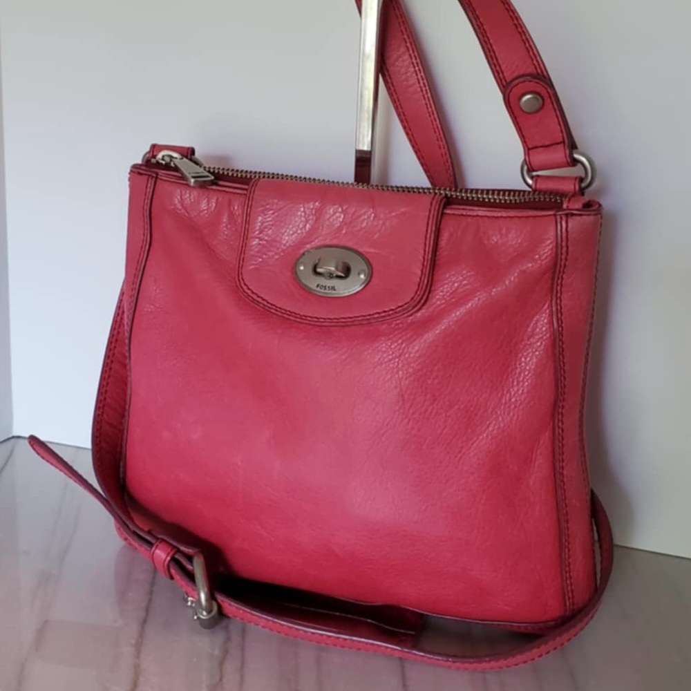Fossil Marlow Pink Glazed Leather Shoulder Purse